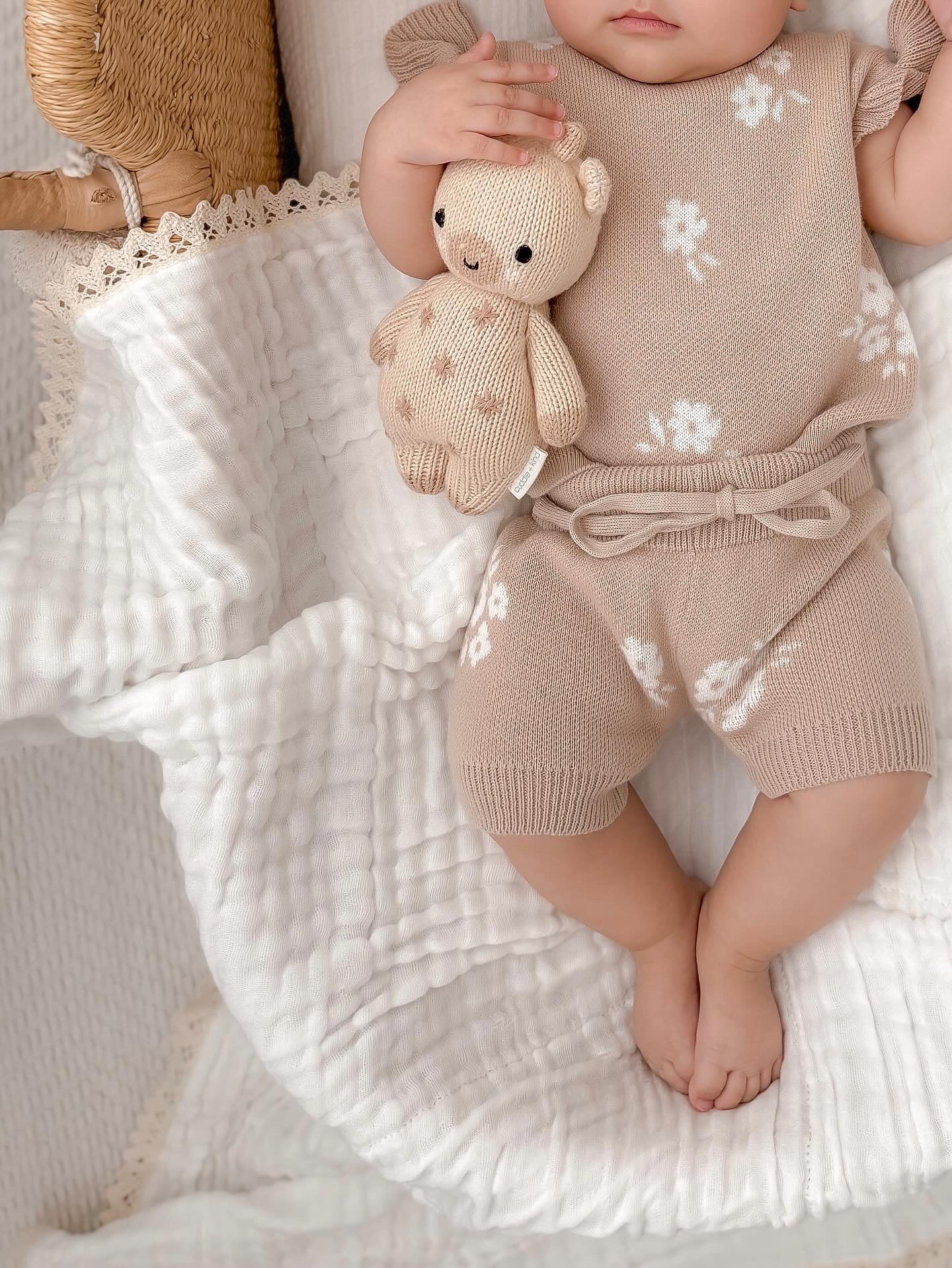 Organic Knit Short Set - Tan Floral - Harp Angel Boutique