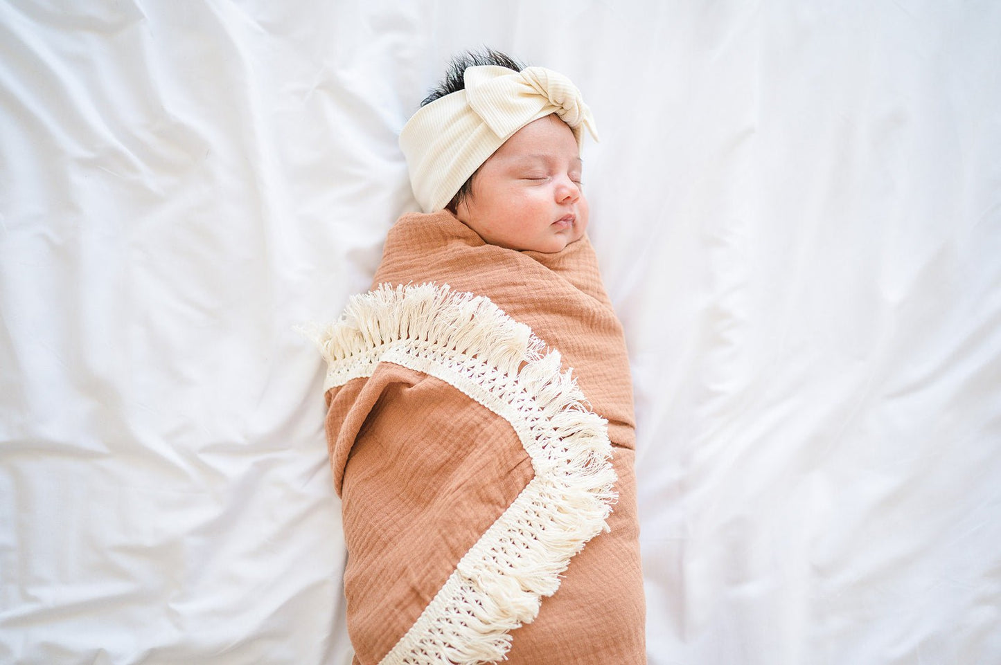 Cream Ribbed Baby Bow Headband - Harp Angel Boutique