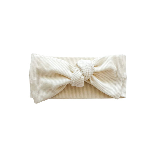 Cream Ribbed Baby Bow Headband - Harp Angel Boutique