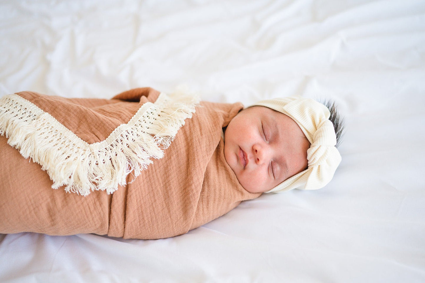 Cream Ribbed Baby Bow Headband - Harp Angel Boutique