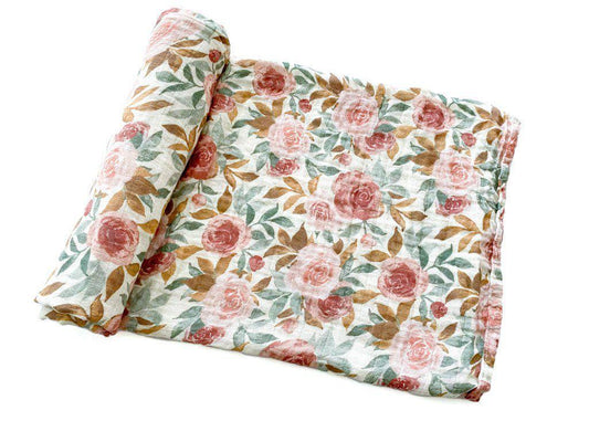 Dusty Floral Muslin Swaddle Blanket - Harp Angel Boutique