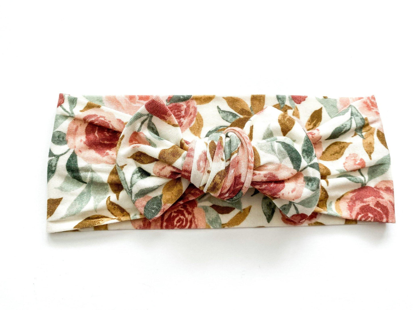 Dusty Pink Floral Knotted Baby Bow Headband - Harp Angel Boutique