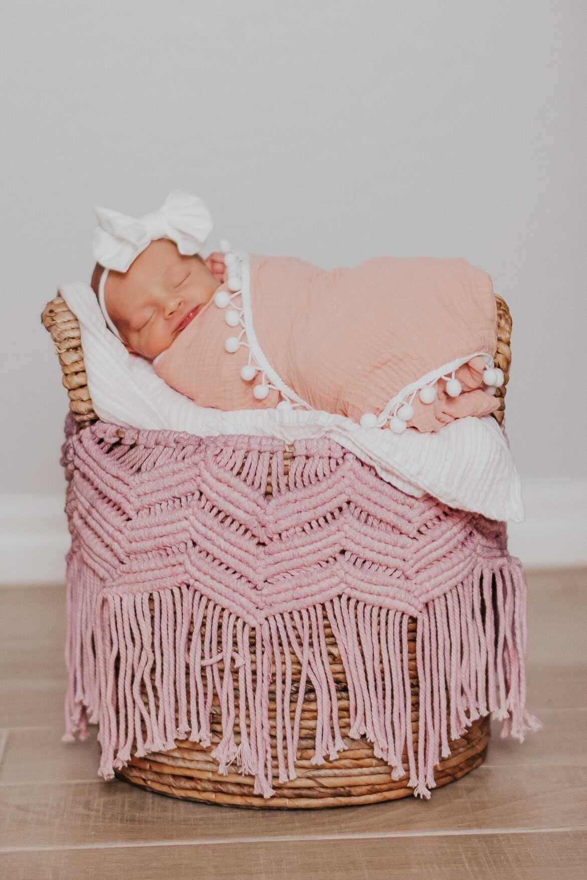 Dusty Pink Pom Muslin Swaddle Blanket - Harp Angel Boutique