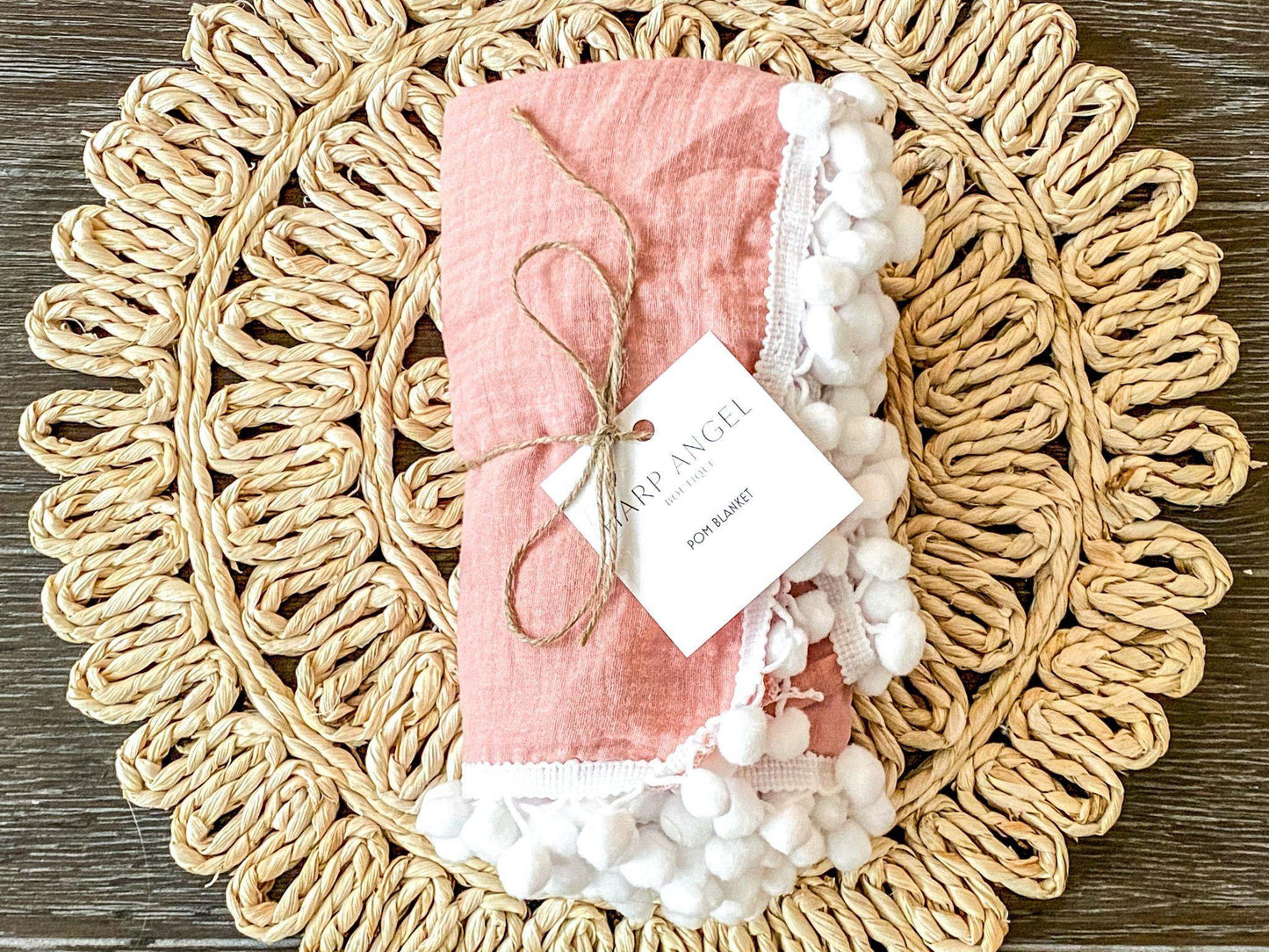 Dusty Pink Pom Muslin Swaddle Blanket - Harp Angel Boutique