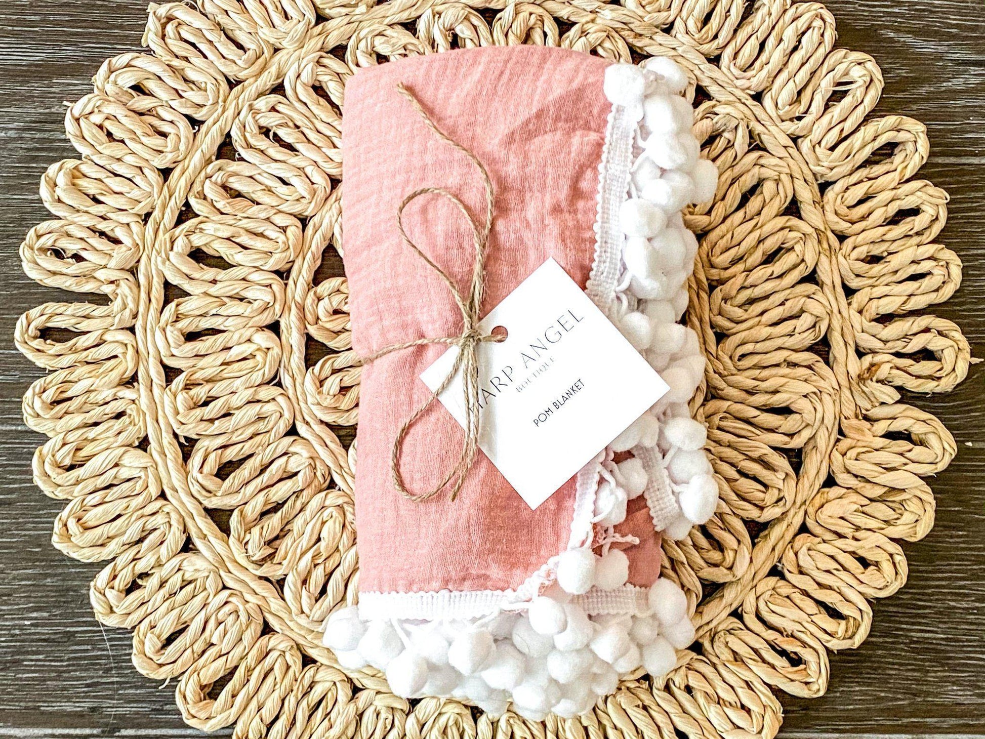 Dusty Pink Pom Muslin Swaddle Blanket - Harp Angel Boutique