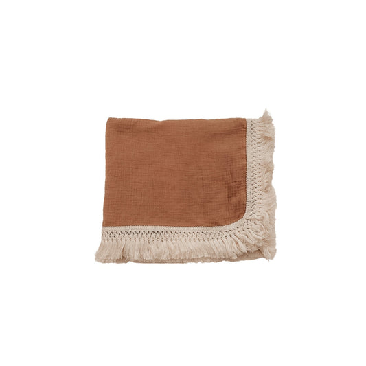 Fringe Swaddle Blanket - Caramel - Harp Angel Boutique