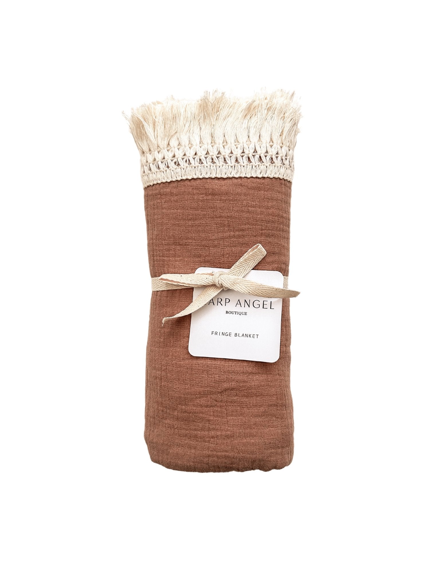 Fringe Swaddle Blanket - Caramel - Harp Angel Boutique