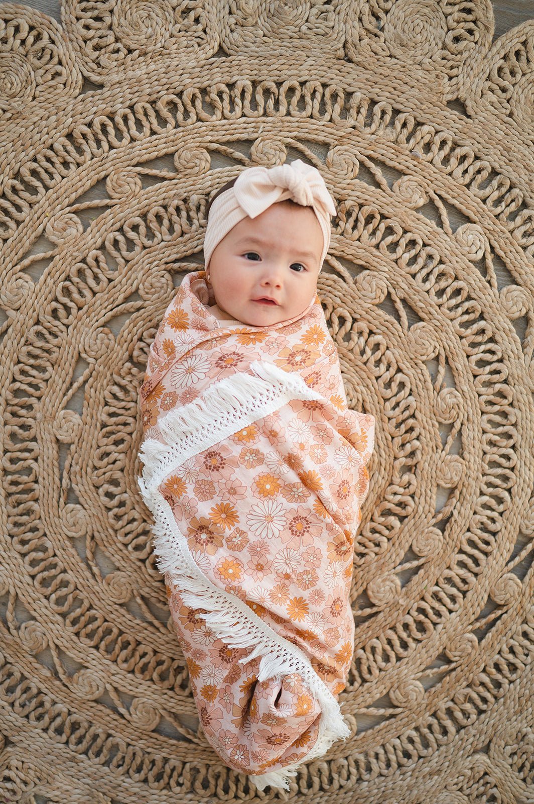 Fringe Swaddle Blanket - Retro Floral - Harp Angel Boutique