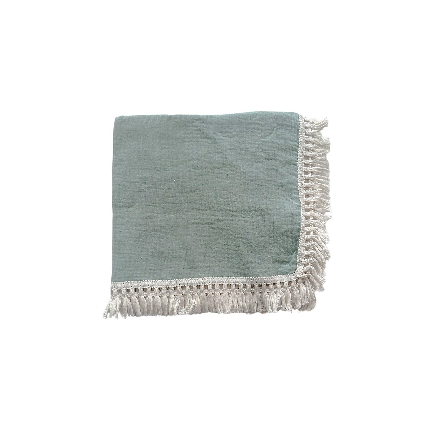 Fringe Swaddle Blanket - Sage Green - Harp Angel Boutique