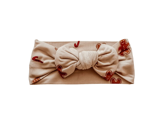 Gingerbread Knotted Baby Bow Headband - Harp Angel Boutique