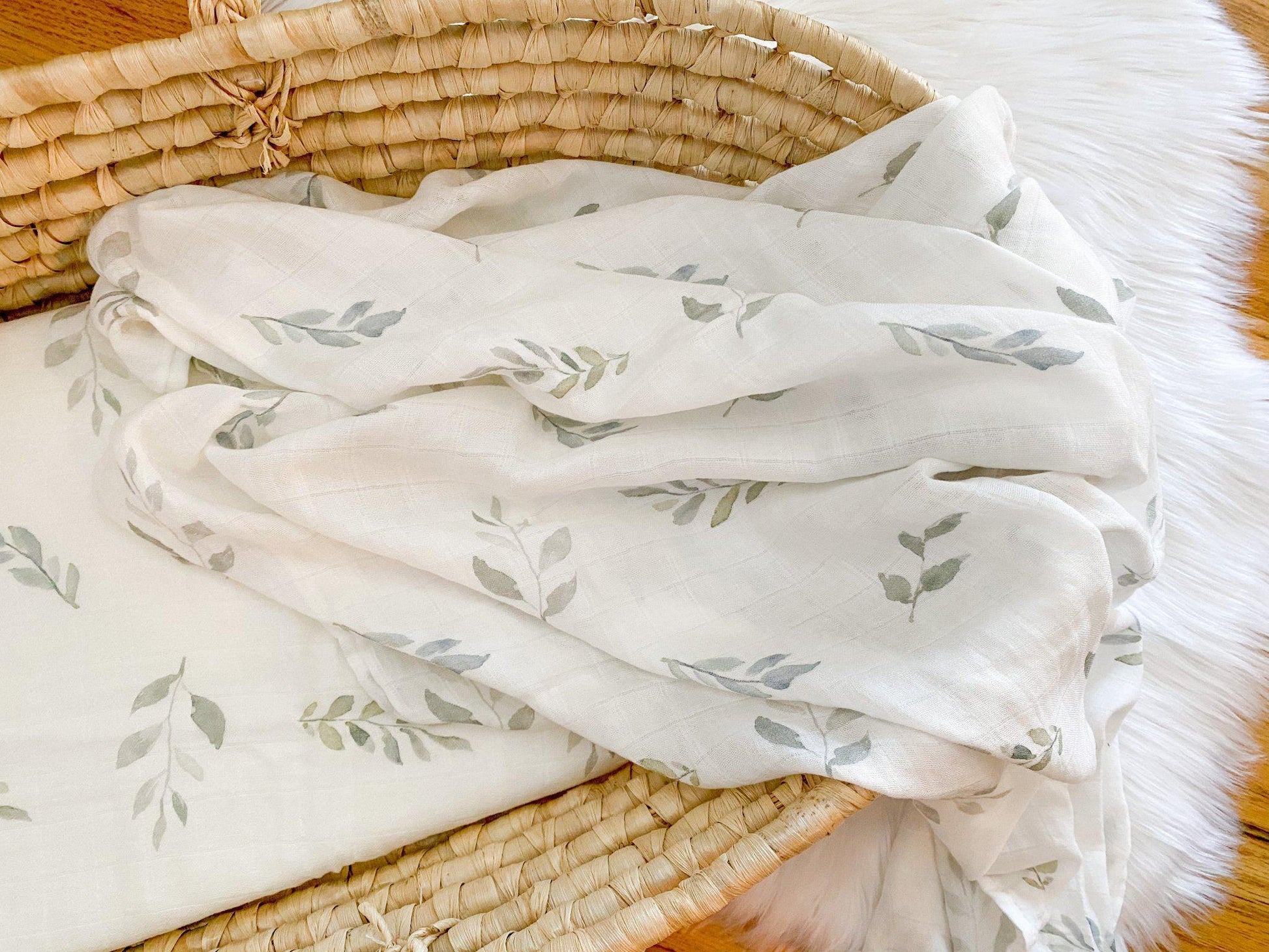 Green Leaves Bamboo Muslin Swaddle Blanket - Harp Angel Boutique