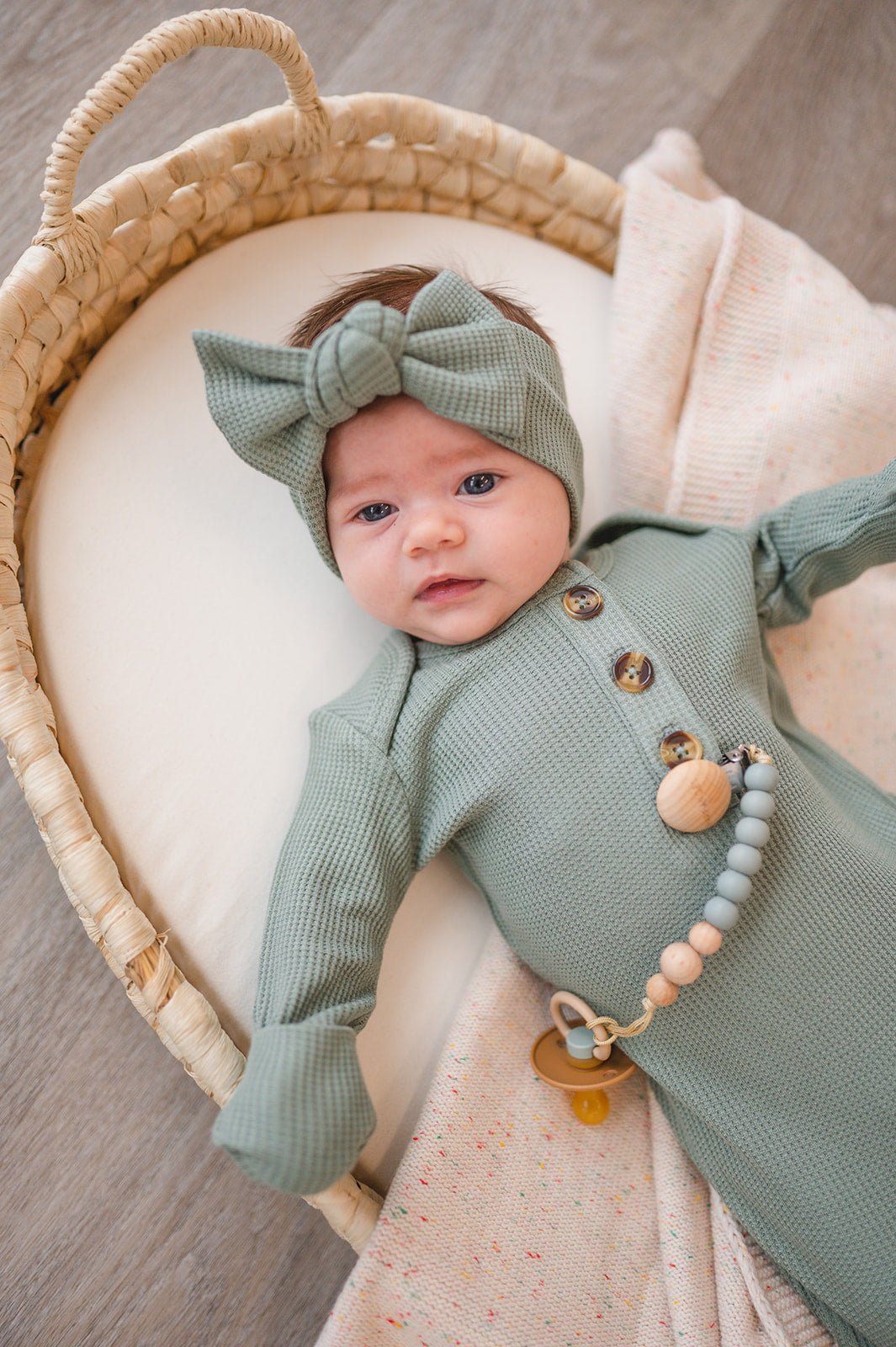 Jade Waffle Baby Bow Headband - Harp Angel Boutique