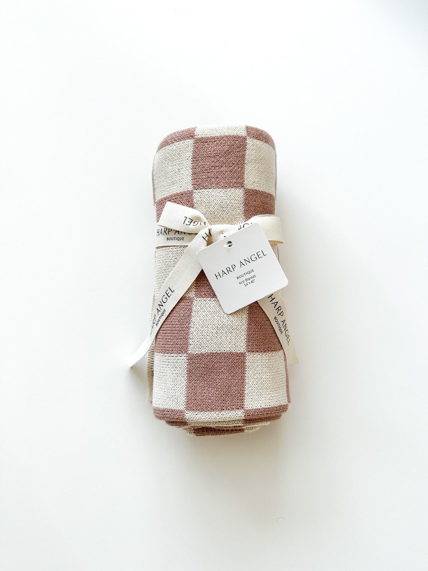 Knitted Baby Blanket - Neutral Checkered - Harp Angel Boutique