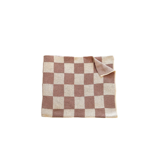 Knitted Baby Blanket - Neutral Checkered - Harp Angel Boutique