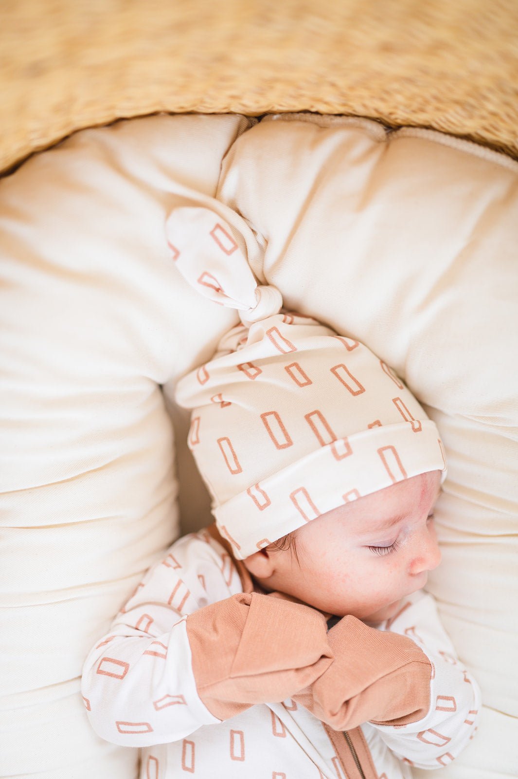 Knot Hat - Neutral Rectangles - Harp Angel Boutique
