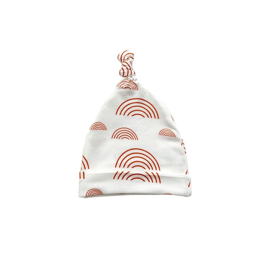 Knot Hat - White & Rust Rainbow - Harp Angel Boutique