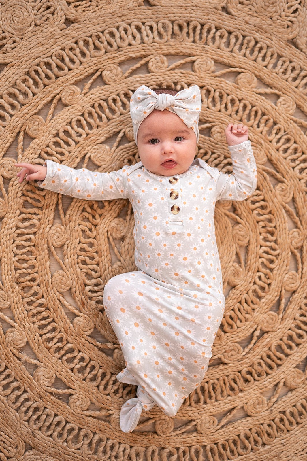 Knotted Baby Gown - Blue Daisy - Harp Angel Boutique