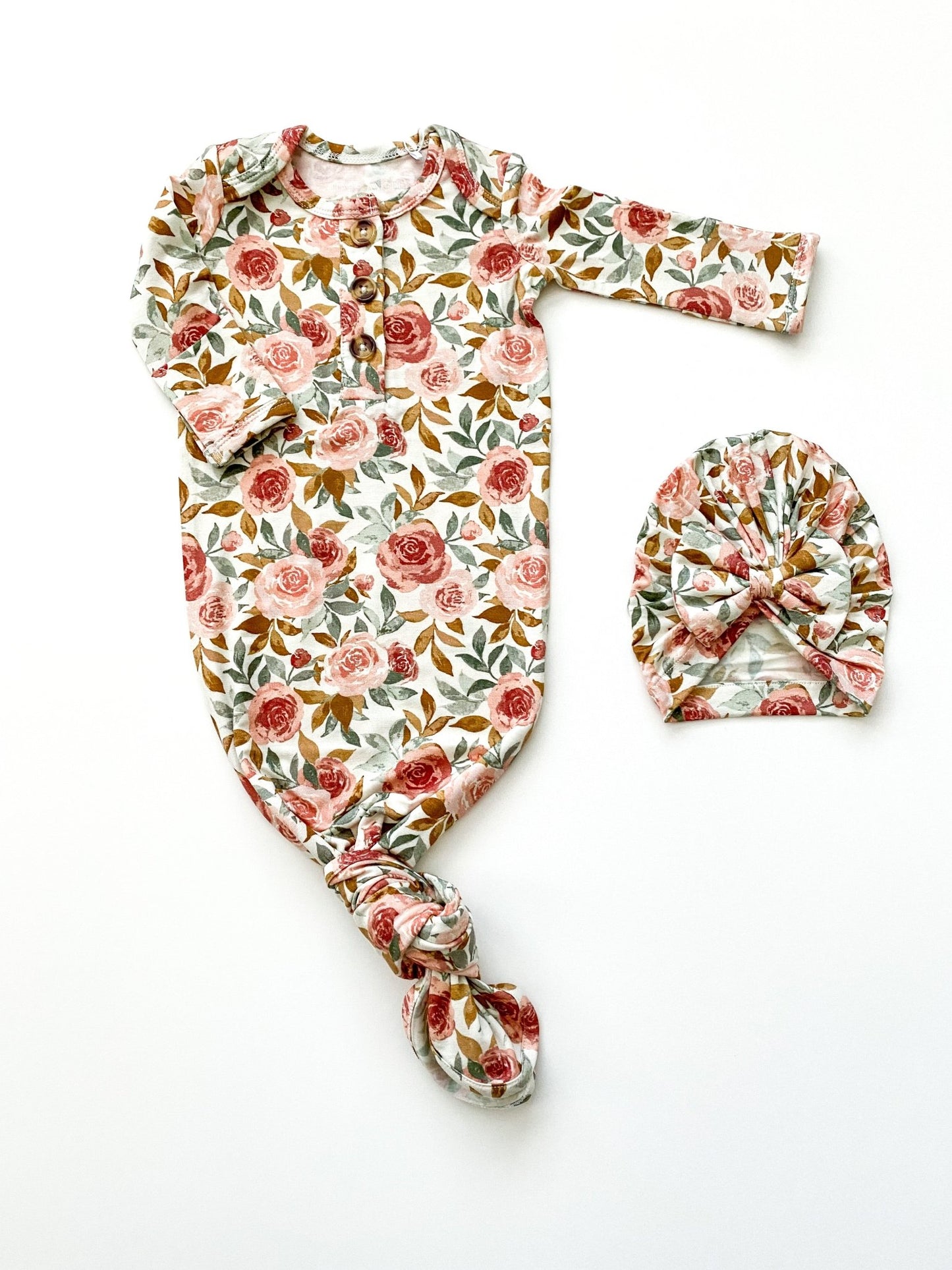 Knotted Baby Gown - Dusty Pink Floral - Harp Angel Boutique