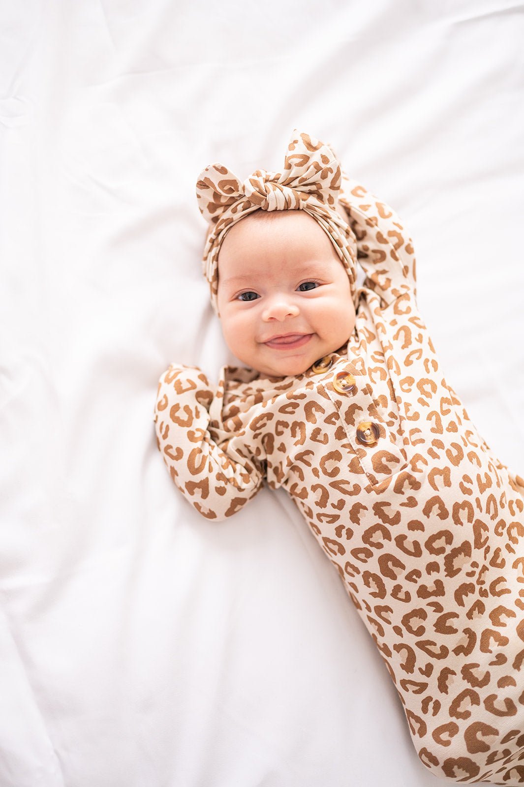 Knotted Baby Gown - Leopard - Harp Angel Boutique