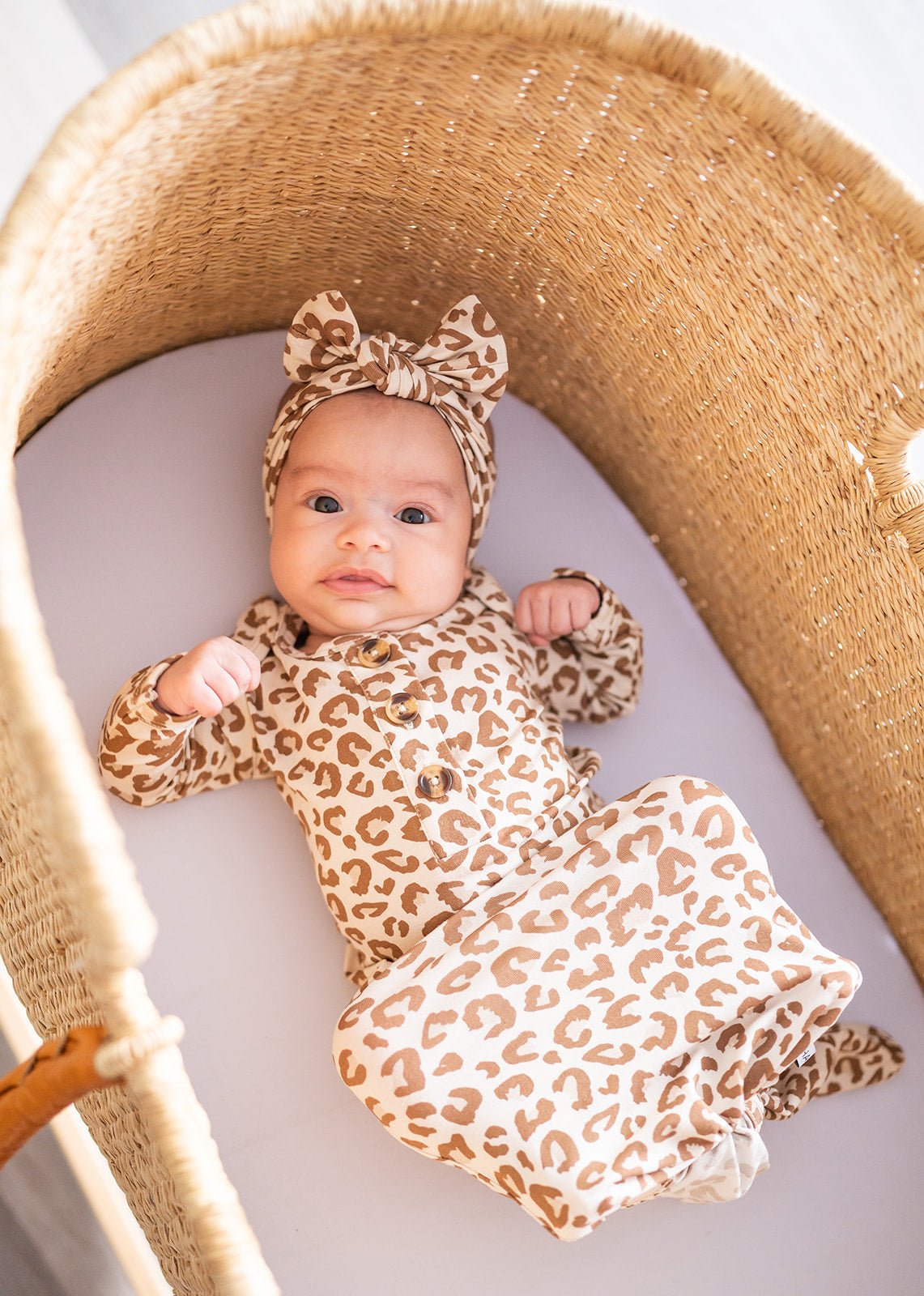 Knotted Baby Gown - Leopard - Harp Angel Boutique