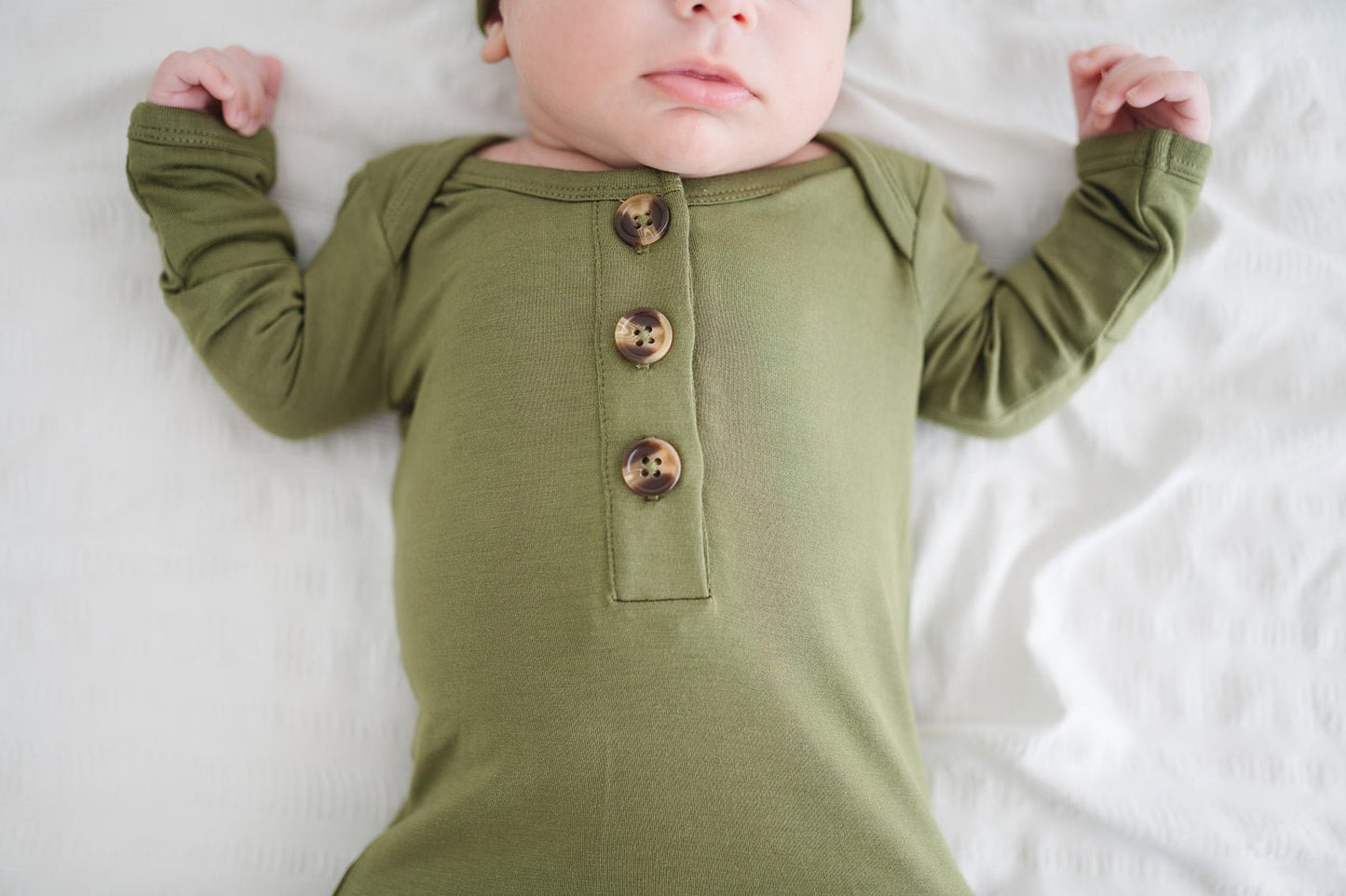 Knotted Baby Gown - Olive Green - Harp Angel Boutique