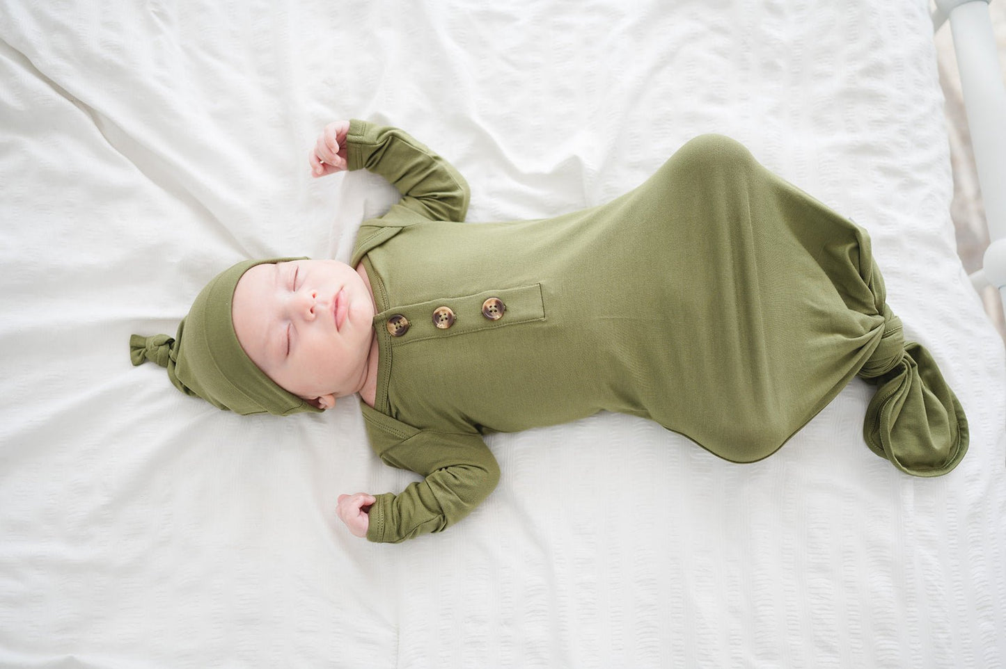 Knotted Baby Gown - Olive Green - Harp Angel Boutique