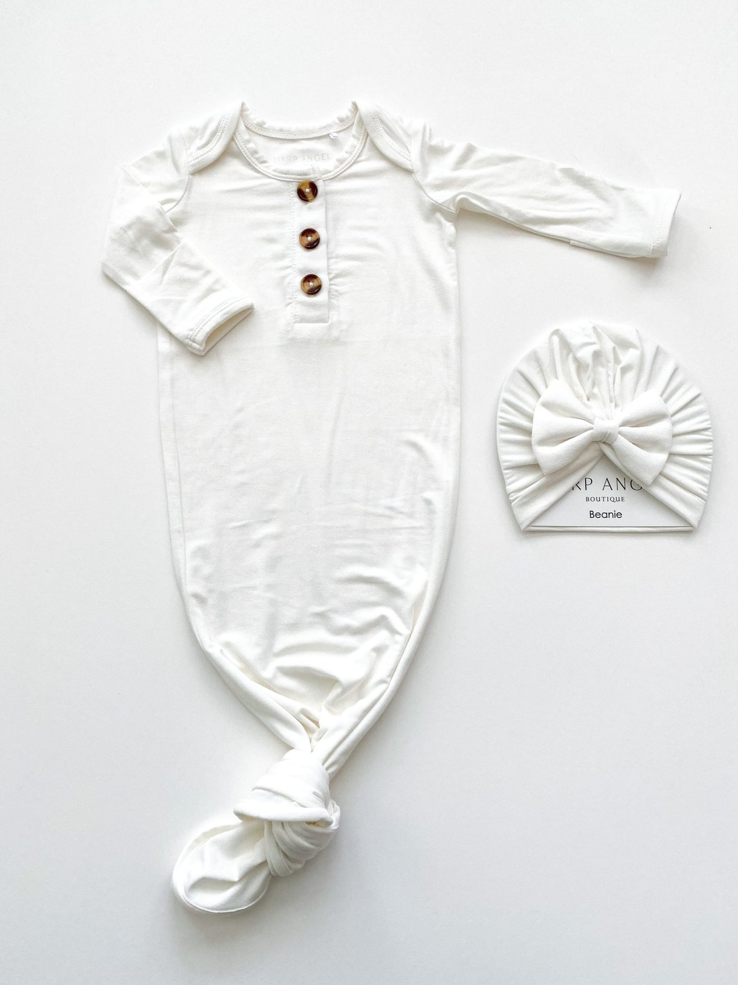 Knotted Baby Gown - White - Harp Angel Boutique