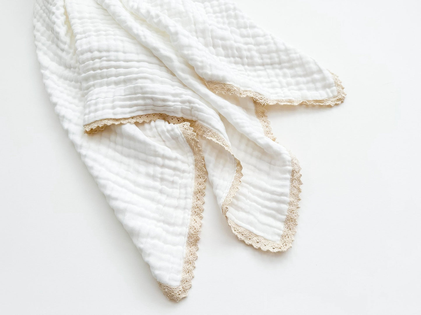 Lace 6-Layer Swaddle Blanket - White - Harp Angel Boutique