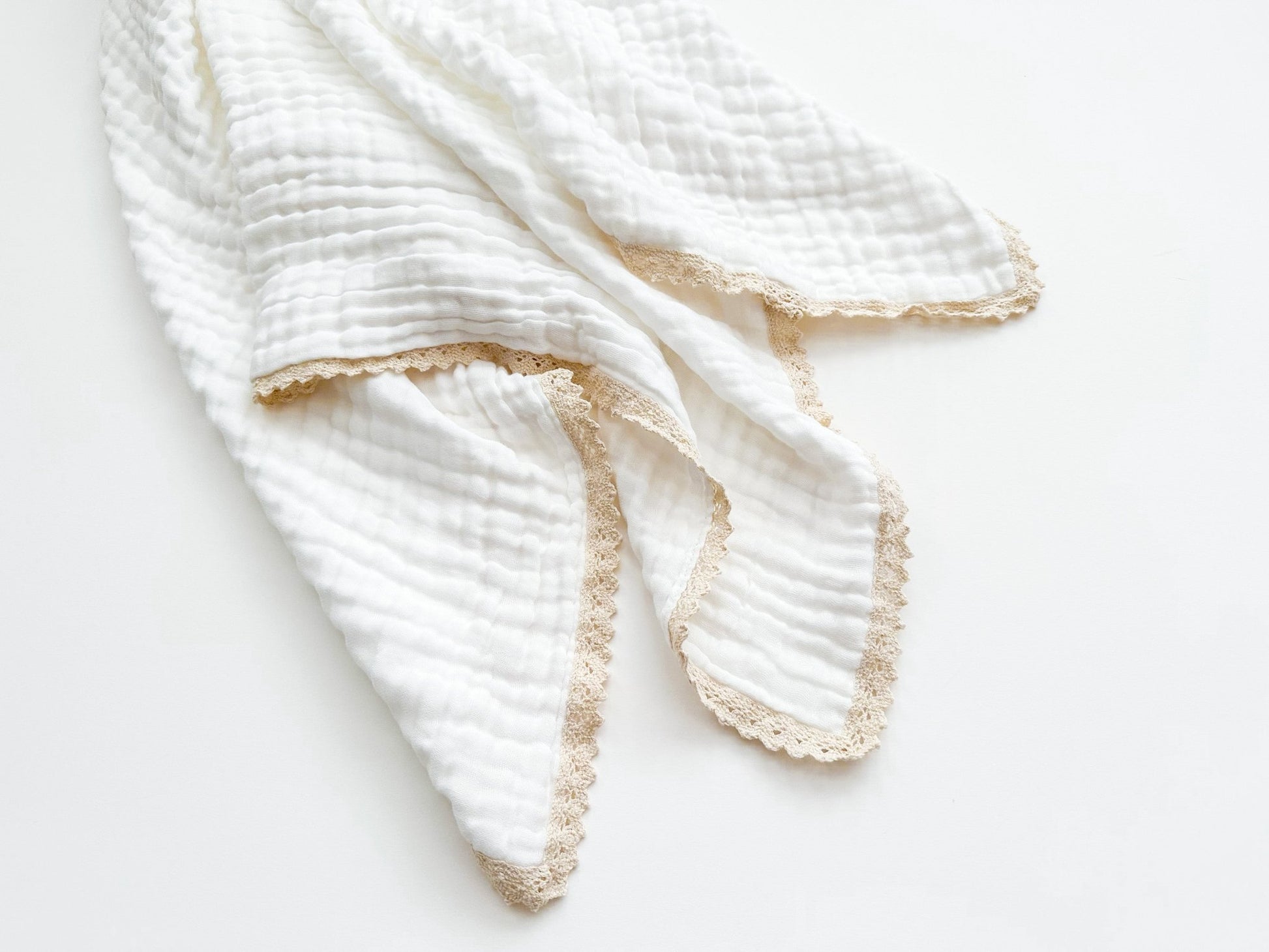 Lace 6-Layer Swaddle Blanket - White - Harp Angel Boutique