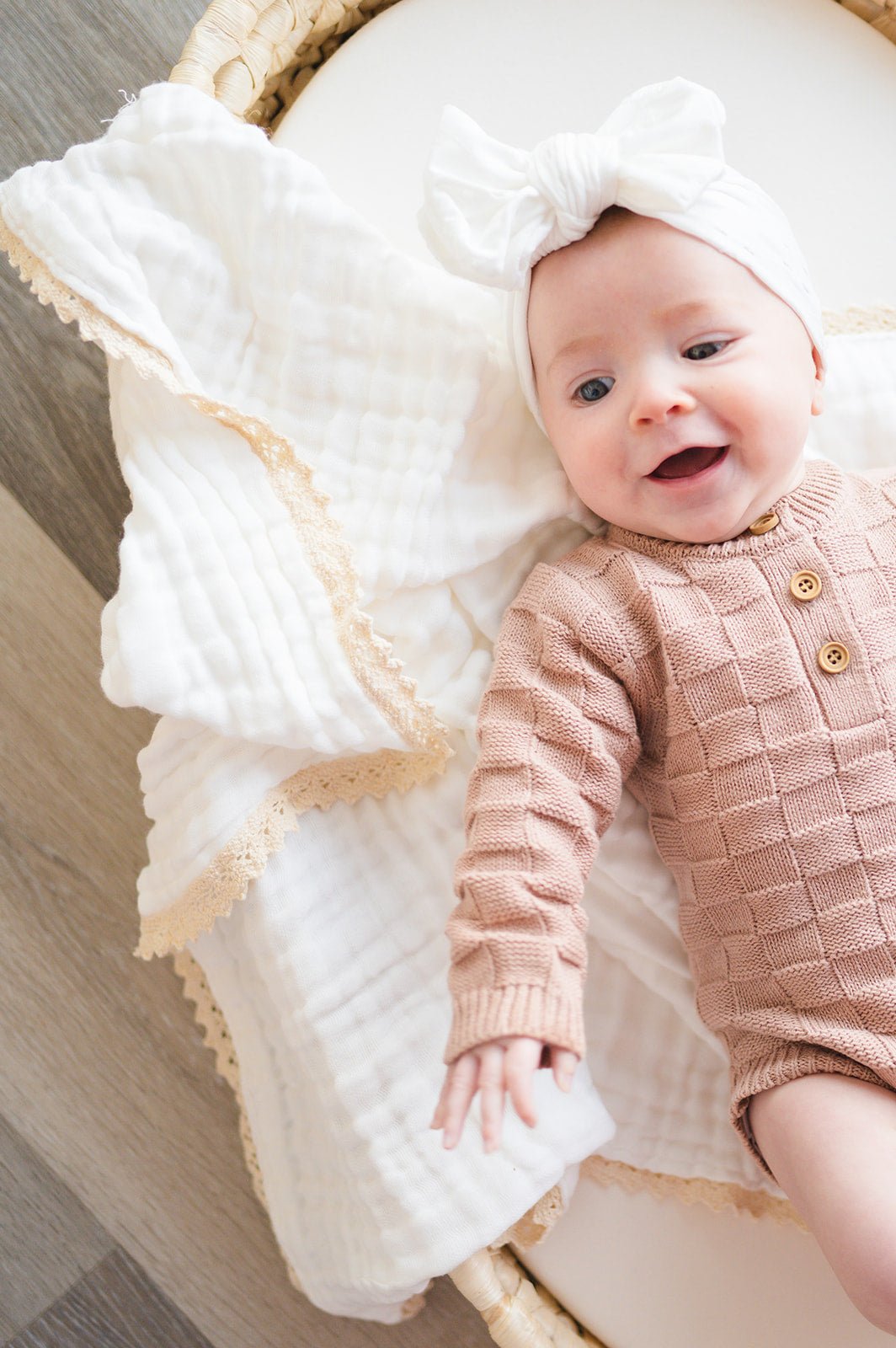Lace 6-Layer Swaddle Blanket - White - Harp Angel Boutique