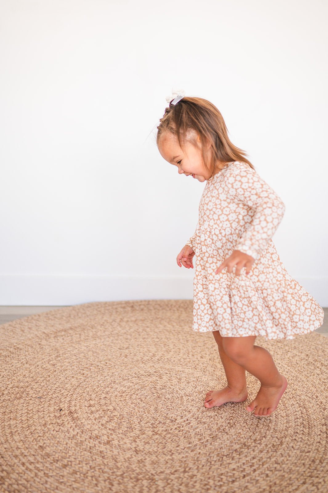 Long Sleeve Twirl Dress - Mocha Ditsy Floral - Harp Angel Boutique