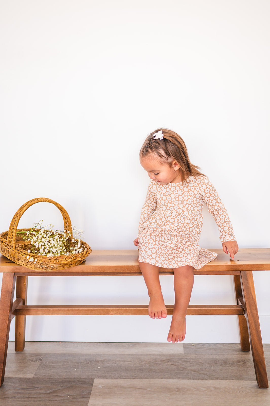 Long Sleeve Twirl Dress - Mocha Ditsy Floral - Harp Angel Boutique