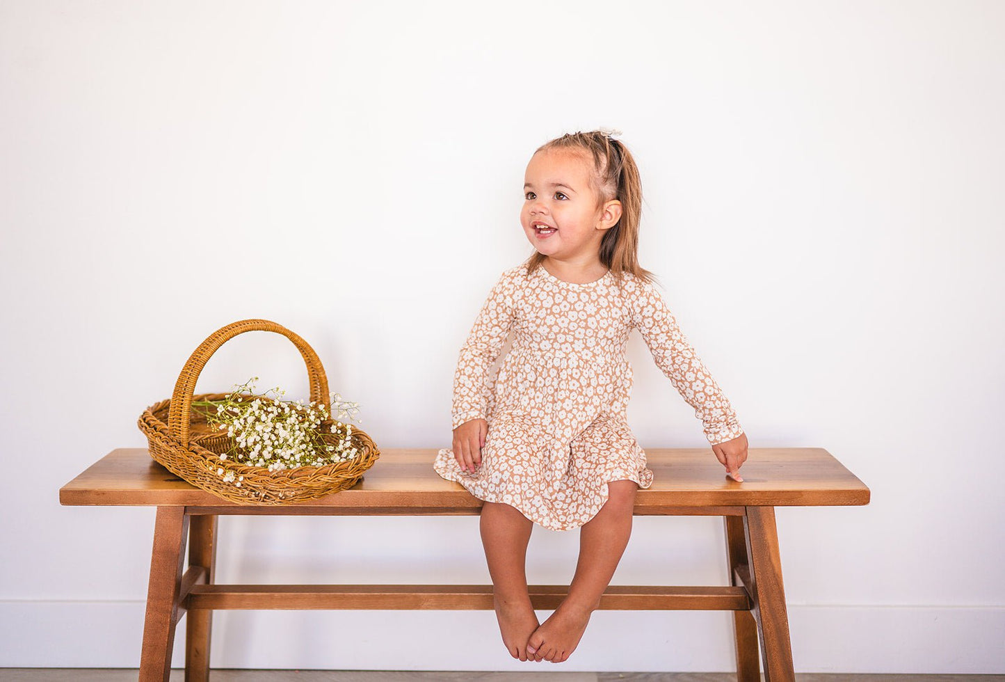 Long Sleeve Twirl Dress - Mocha Ditsy Floral - Harp Angel Boutique