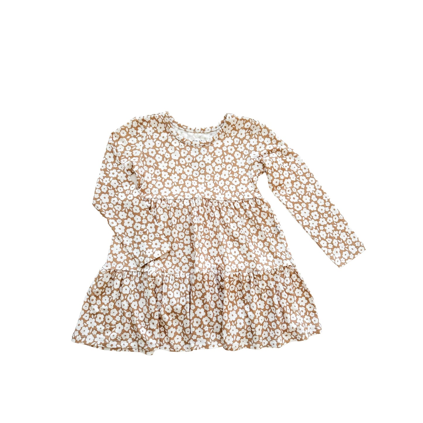 Long Sleeve Twirl Dress - Mocha Ditsy Floral - Harp Angel Boutique
