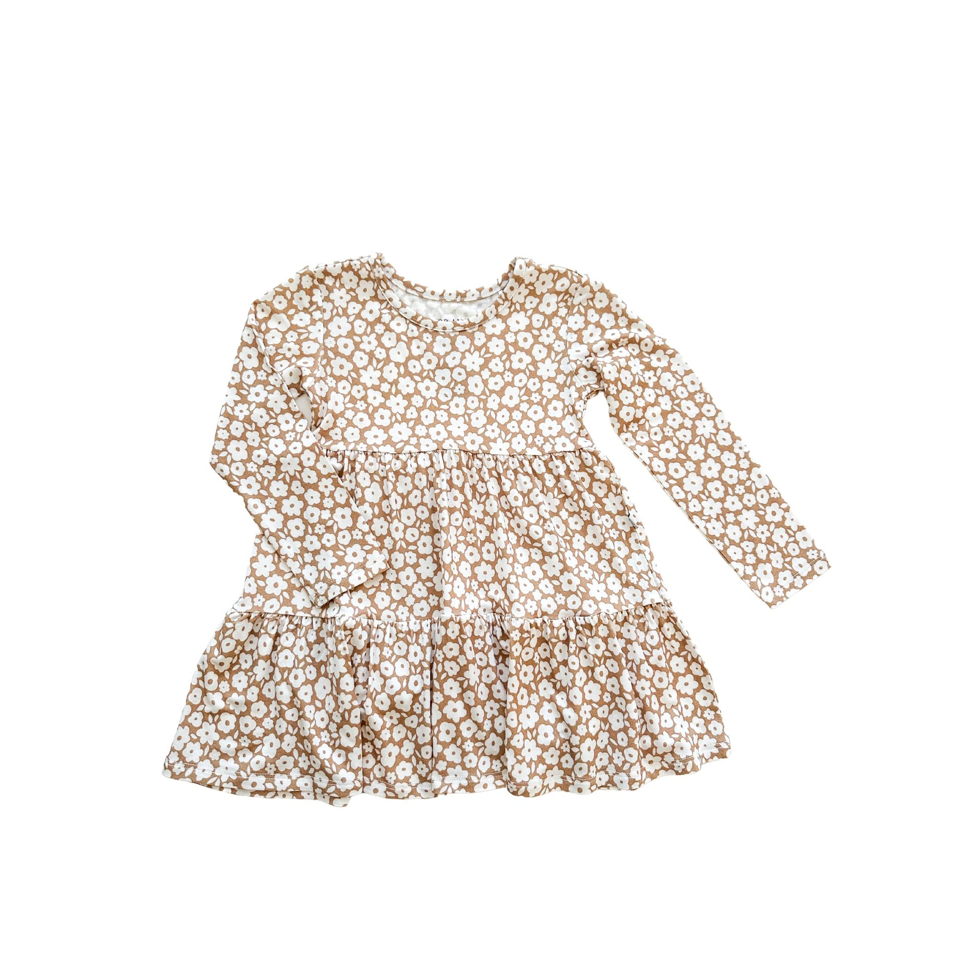 Long Sleeve Twirl Dress - Mocha Ditsy Floral - Harp Angel Boutique