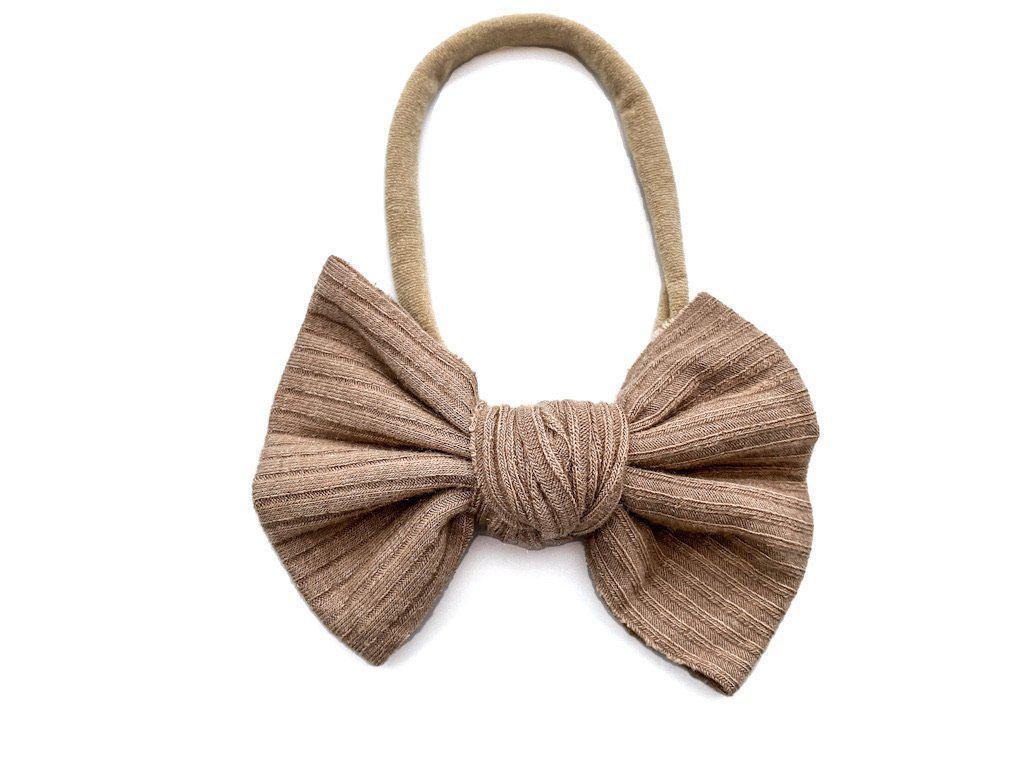 Mocha Brown Ribbed Knot Baby Bow Headband - Harp Angel Boutique