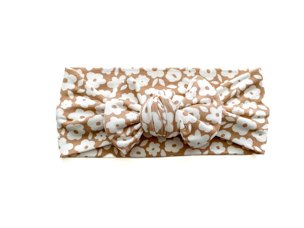 Mocha Ditsy Floral Baby Bow Headband - Harp Angel Boutique
