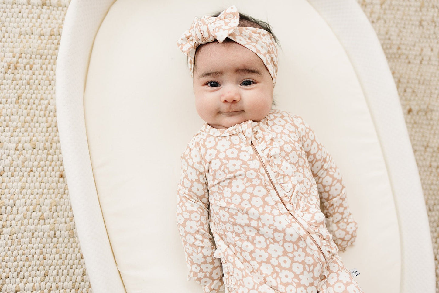 Mocha Ditsy Floral Bow Headband - Harp Angel Boutique