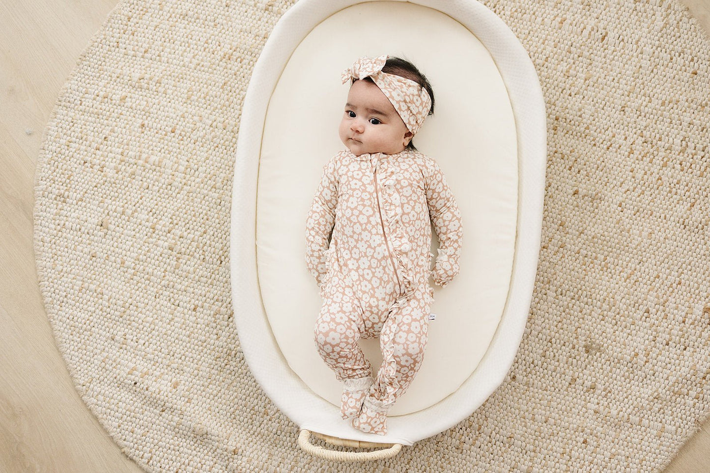 Mocha Ditsy Floral Baby Bow Headband - Harp Angel Boutique