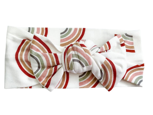 Neutral Rainbow Knotted Baby Bow Headband - Harp Angel Boutique