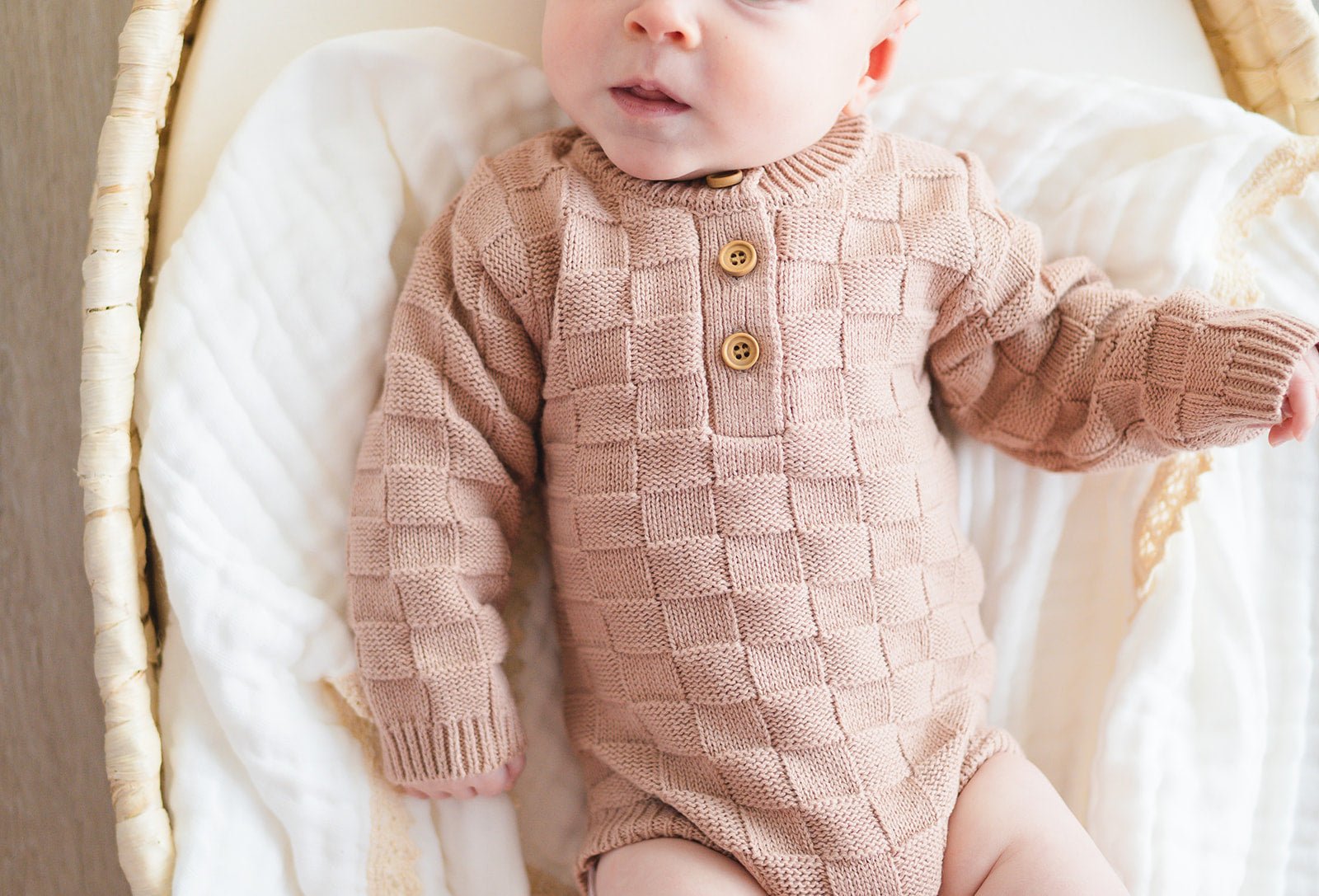 Organic Knit Bodysuit- Mocha Checker - Harp Angel Boutique