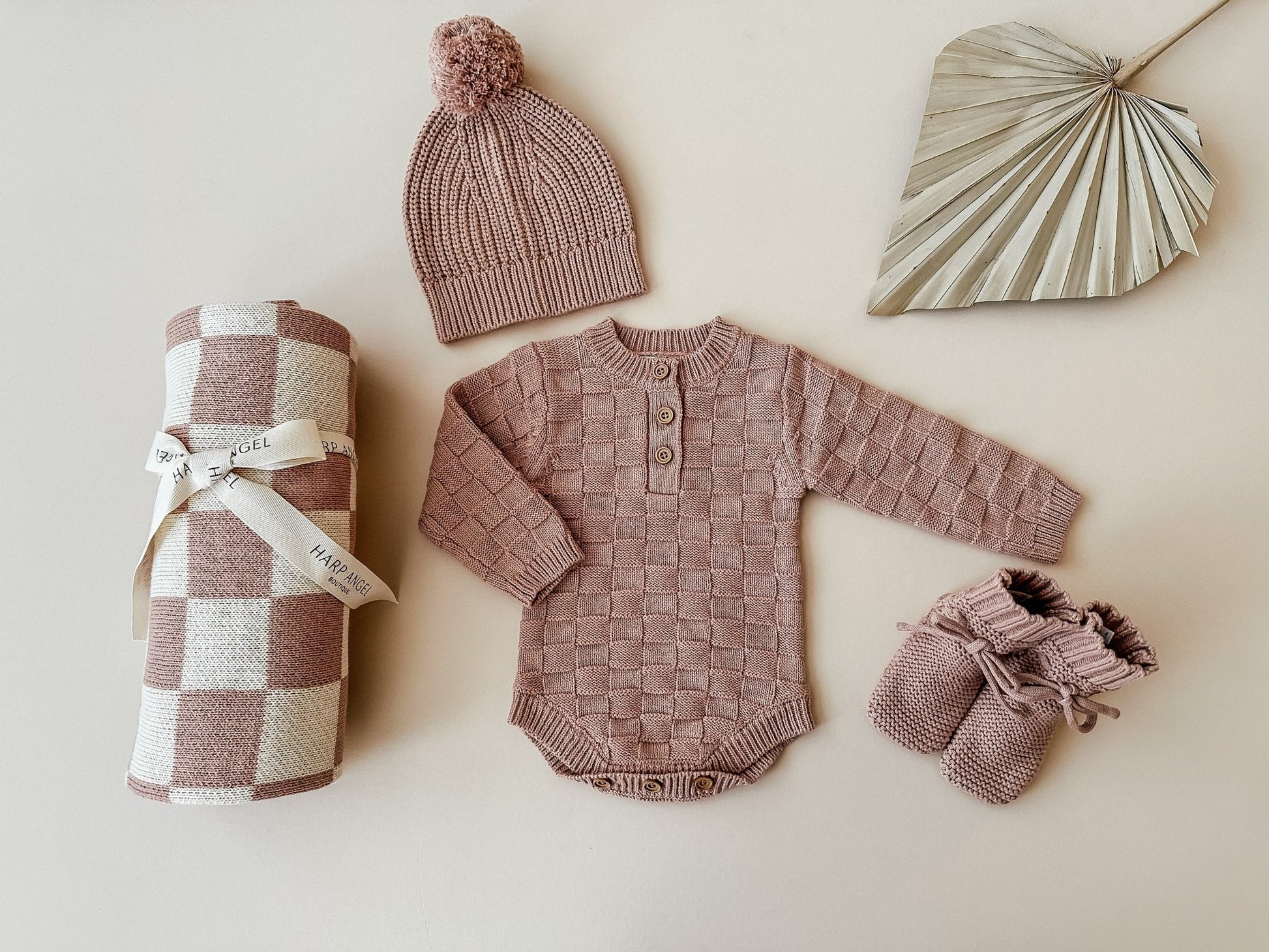 Organic Knit Bodysuit- Mocha Checker - Harp Angel Boutique
