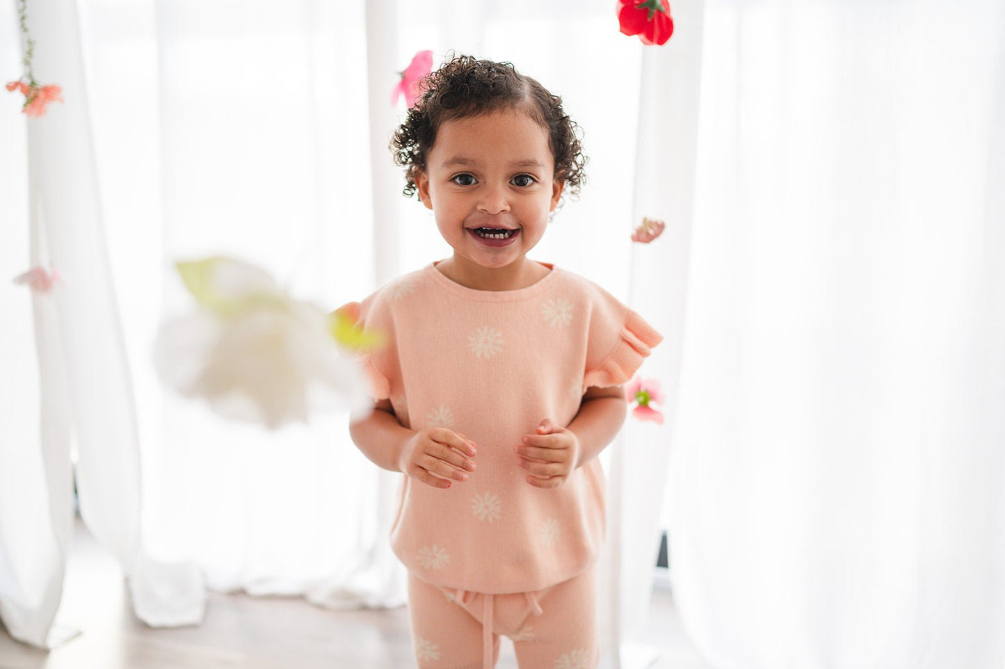 Organic Knit Short Set - Coral Daisies - Harp Angel Boutique