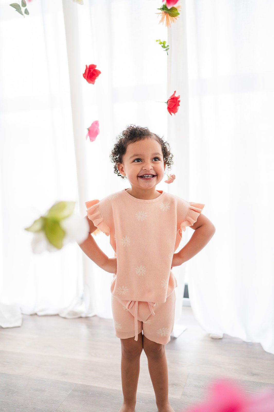 Organic Knit Short Set - Coral Daisies - Harp Angel Boutique