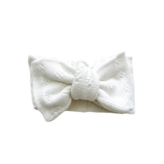 Oversized Bow Headband - White Pointelle Knit - Harp Angel Boutique