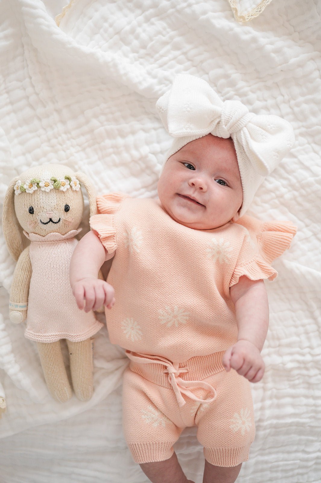 Oversized Bow Headband - White Pointelle Knit - Harp Angel Boutique