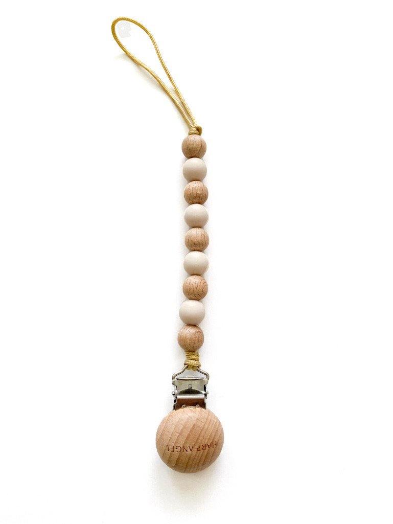 Pacifier Clip (Cream & Wood Mix) - Harp Angel Boutique