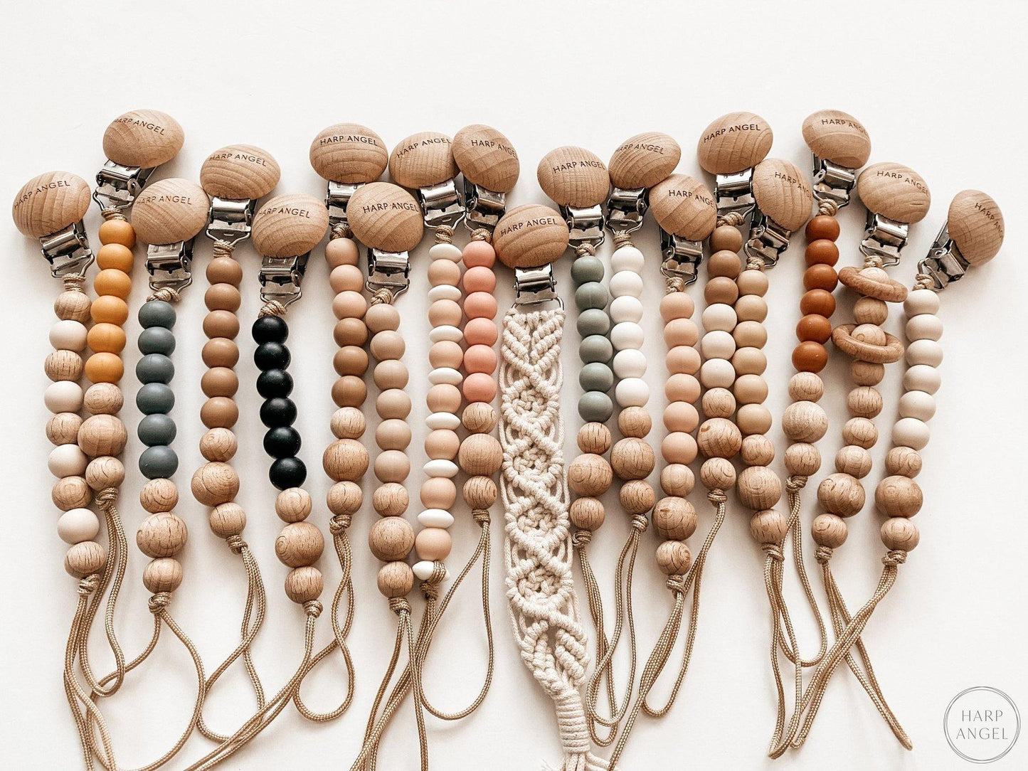 Pacifier Clip (Cream & Wood Mix) - Harp Angel Boutique