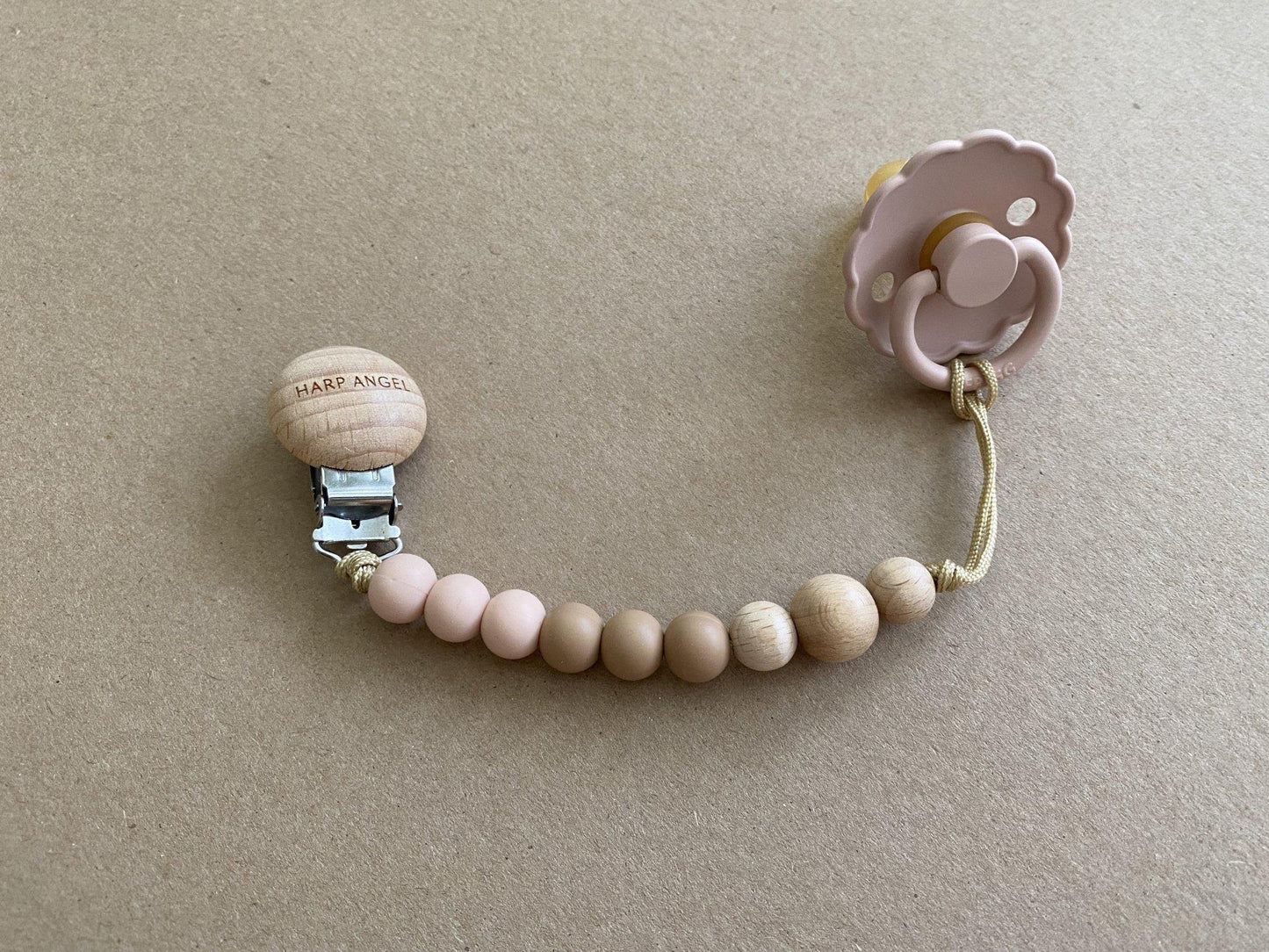 Pacifier Clip Harper (Camel & Blush) - Harp Angel Boutique