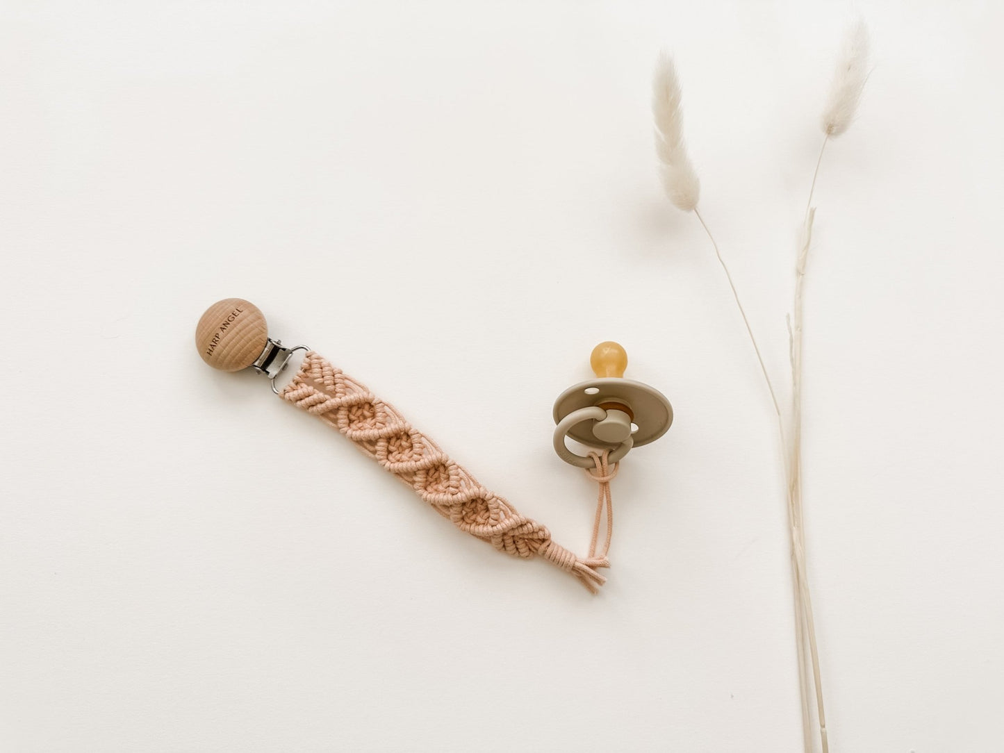 Pacifier Clip Macrame - Blush - Harp Angel Boutique